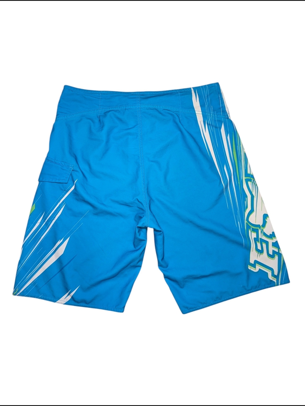 Fox Men’s 32 Waist Bright Blue Swim Board Shorts White Drawstring Velcro Tie - Picture 2 of 7